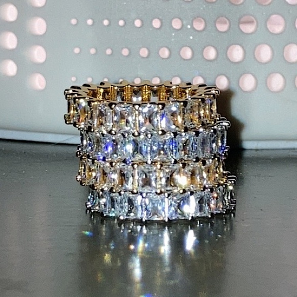 Full Paved Square Crystal Zircon Marriage Engagement Ring